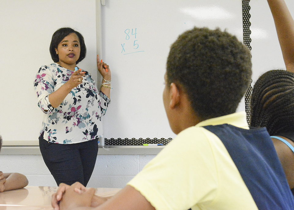 Brianna Hopkins teaches at Gwynns Falls Elementary School