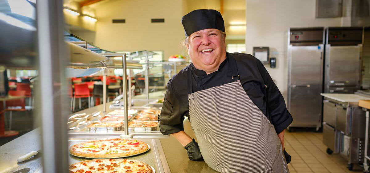 Students grab a bite to eat in Chesapeake Dining Hall, an all you care to eat facility