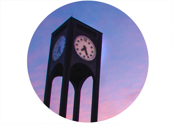 FSU clocktower against sunset sky