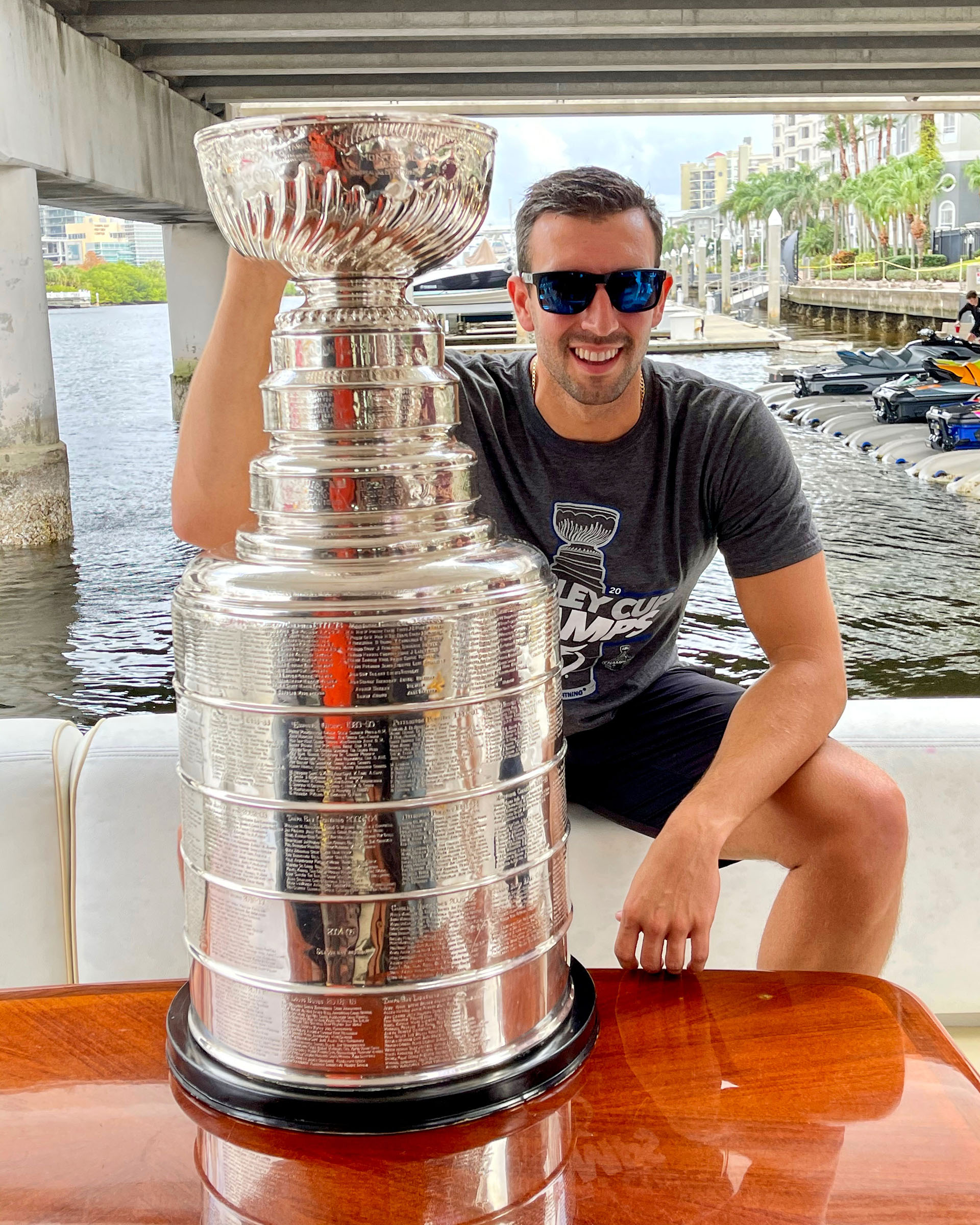 brandon and stanley cup on boat