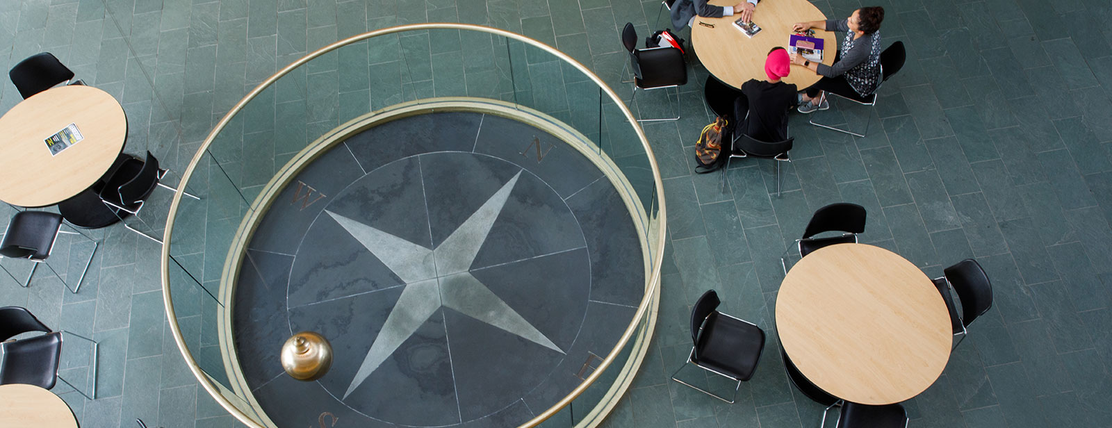 Downward view of compass architectural design elements at Frostburg State
